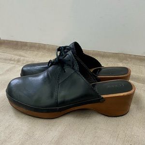 Women’s Vintage J. Crew Black Leather Clogs, Size 8